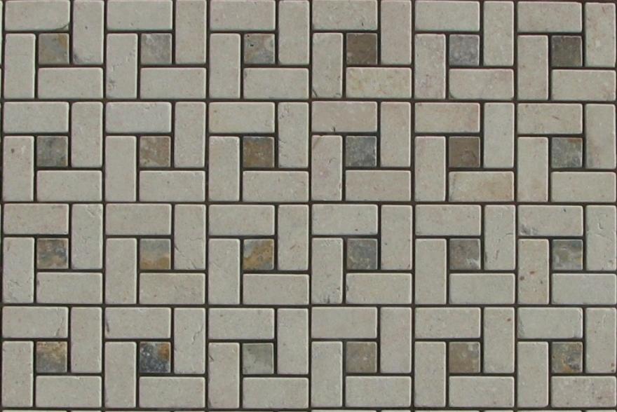 Мозаика каменная -  Мозаика Травертин Спираль Бежевый,зелёный